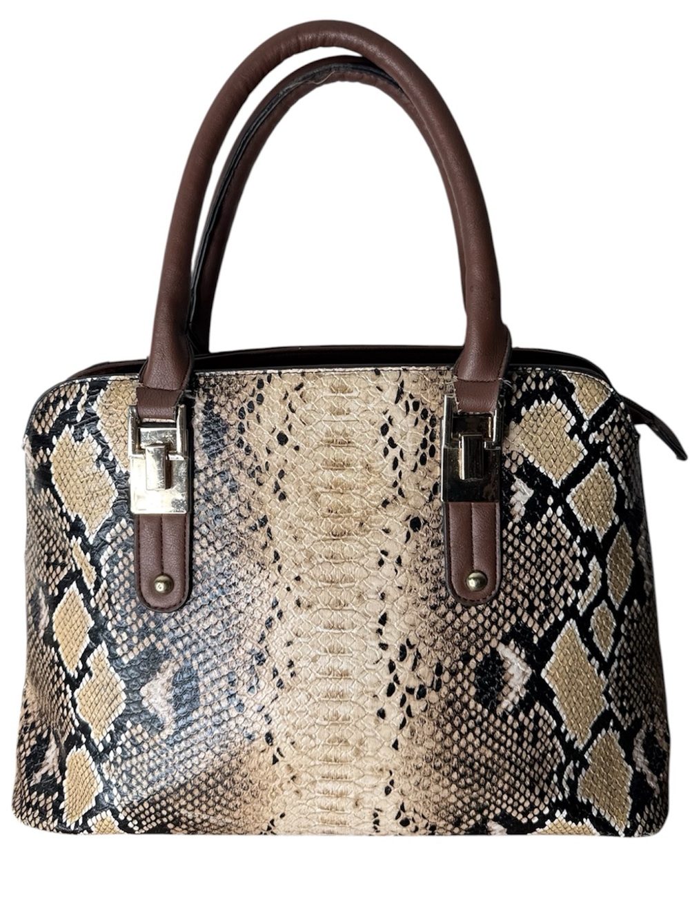KARLA HANSON Snakeskin Python Handbag Shoulder Bag Faux Leather Gold Toned